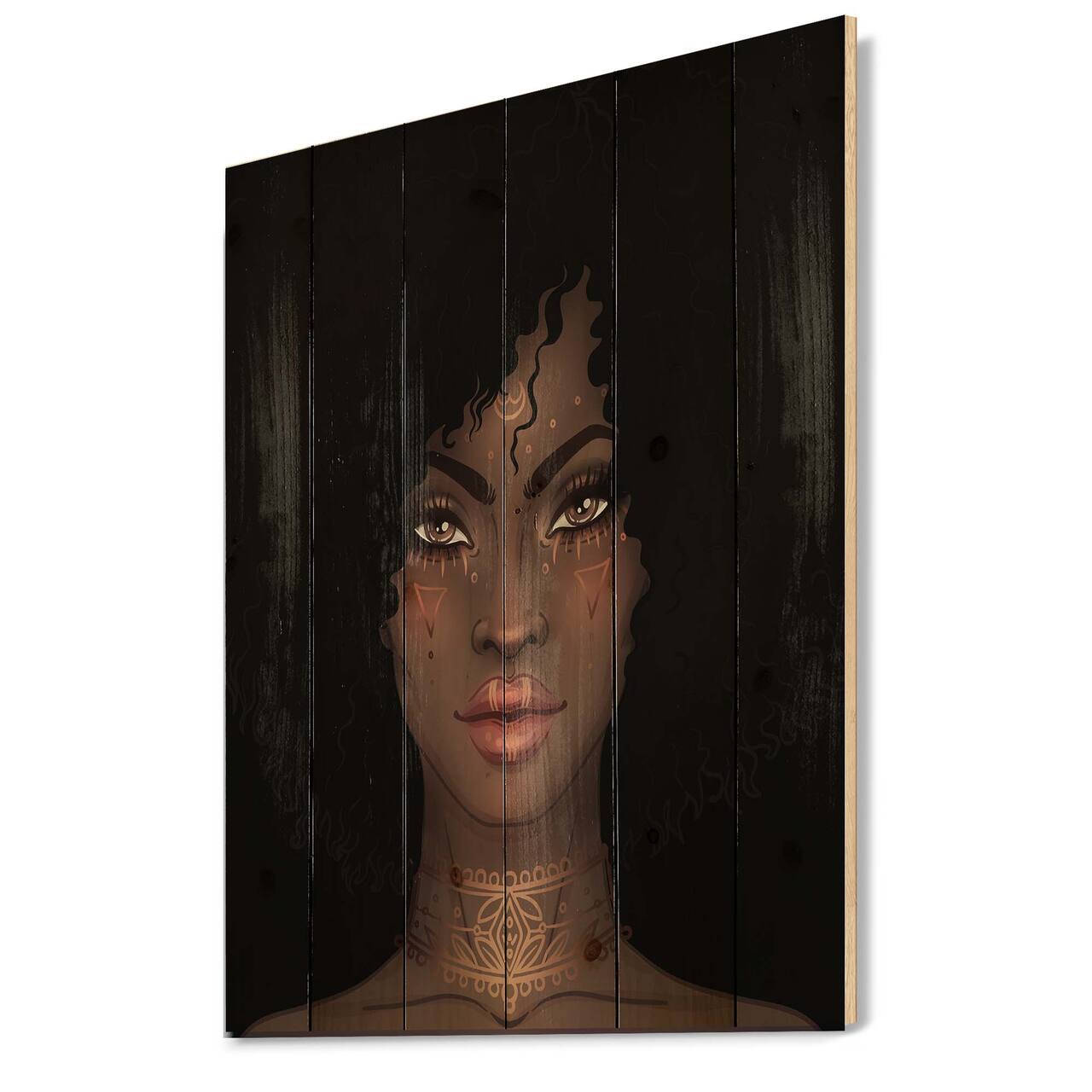 Designart - Portrait of African American Woman II - Modern Print on Natural Pine Wood